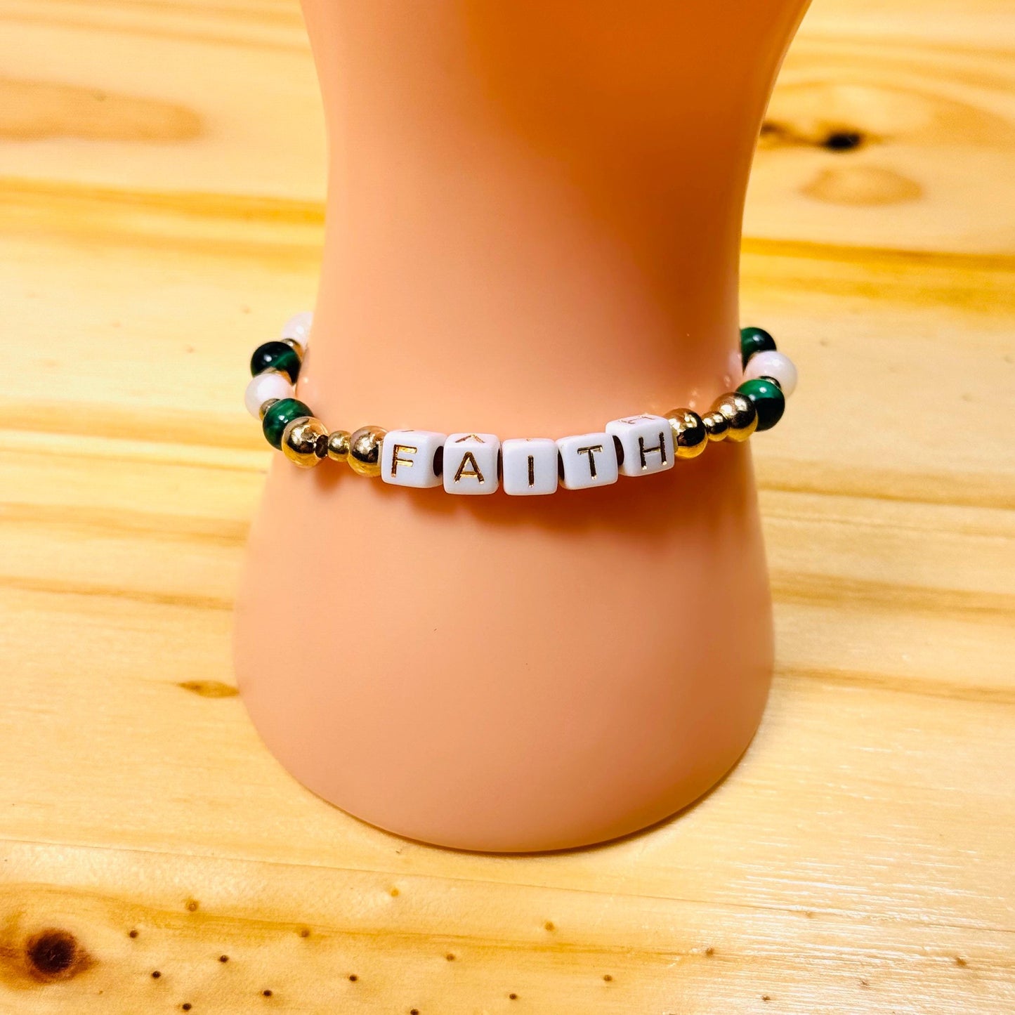 Faith Bracelet, Mother of Pearl Faith Bracelet, Courage, Anxiety, Heart Chakra, Spirituality, Tiger Eye Stretch Bracelet, 6.5”
