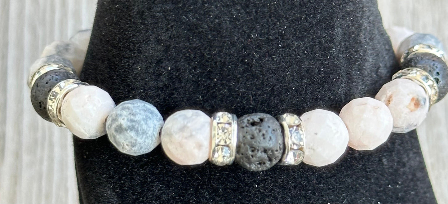 Spiritual Growth Bracelet, Empathy Bracelet, Peace Bracelet, Anxiety Bracelet, Pink Zebra Jasper Bracelet, Aromatherapy Bracelet, 6.25”