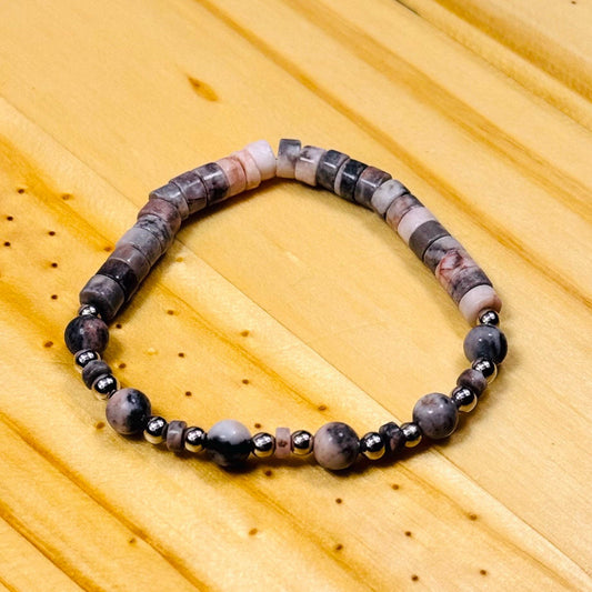 Peace Bracelet, Anxiety Bracelet, Courage Bracelet, Empathy Bracelet, Strength Bracelet, Pink Zebra Jasper Stretch Bracelet, , 6.5”