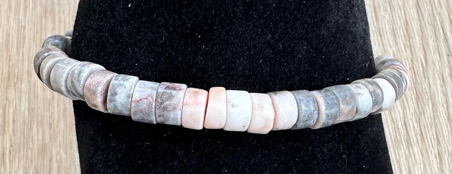 Peace Bracelet, Anxiety Bracelet, Courage Bracelet, Empathy Bracelet, Strength Bracelet, Pink Zebra Jasper Stretch Bracelet, , 6.5”
