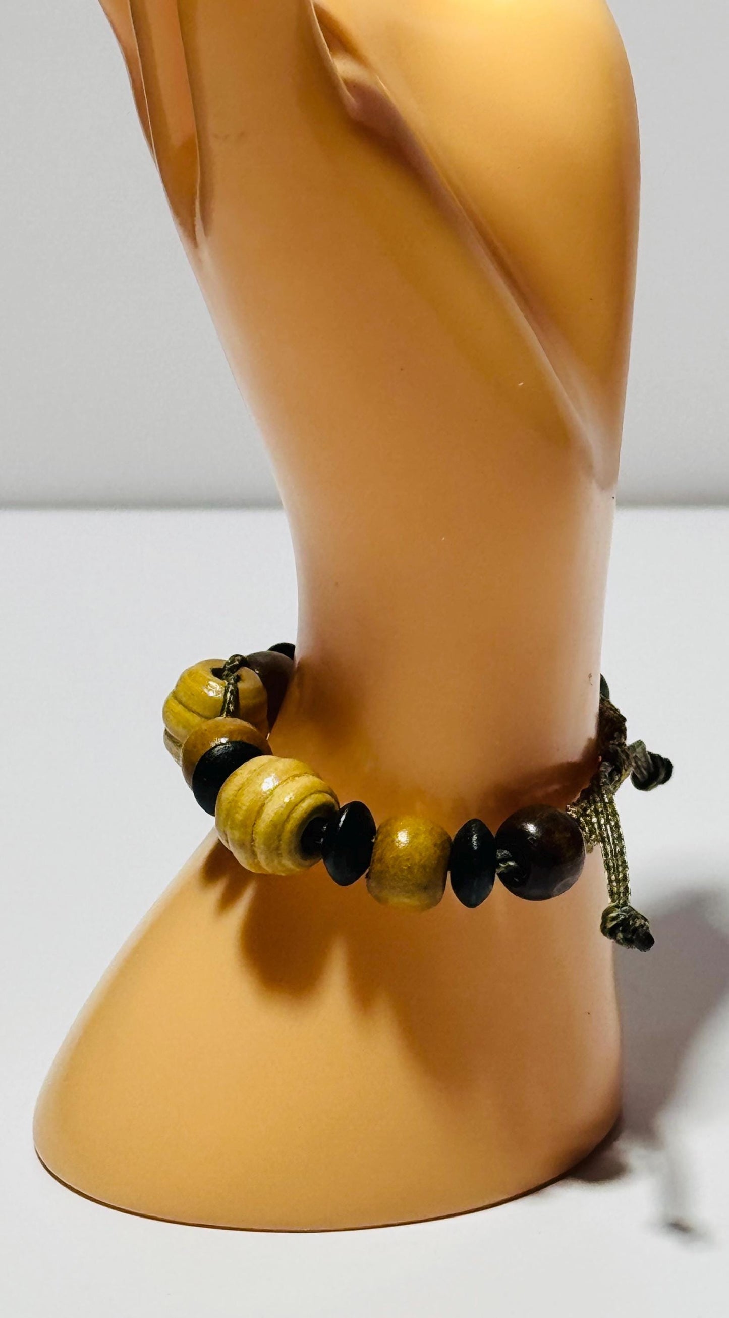 Wood Adjustable Bead Bracelet, Nano Paracord Bracelet, Boho Bracelet, Minimalist Bracelet 5 - 8.5”, Beaded, Bohemian, Men, Women