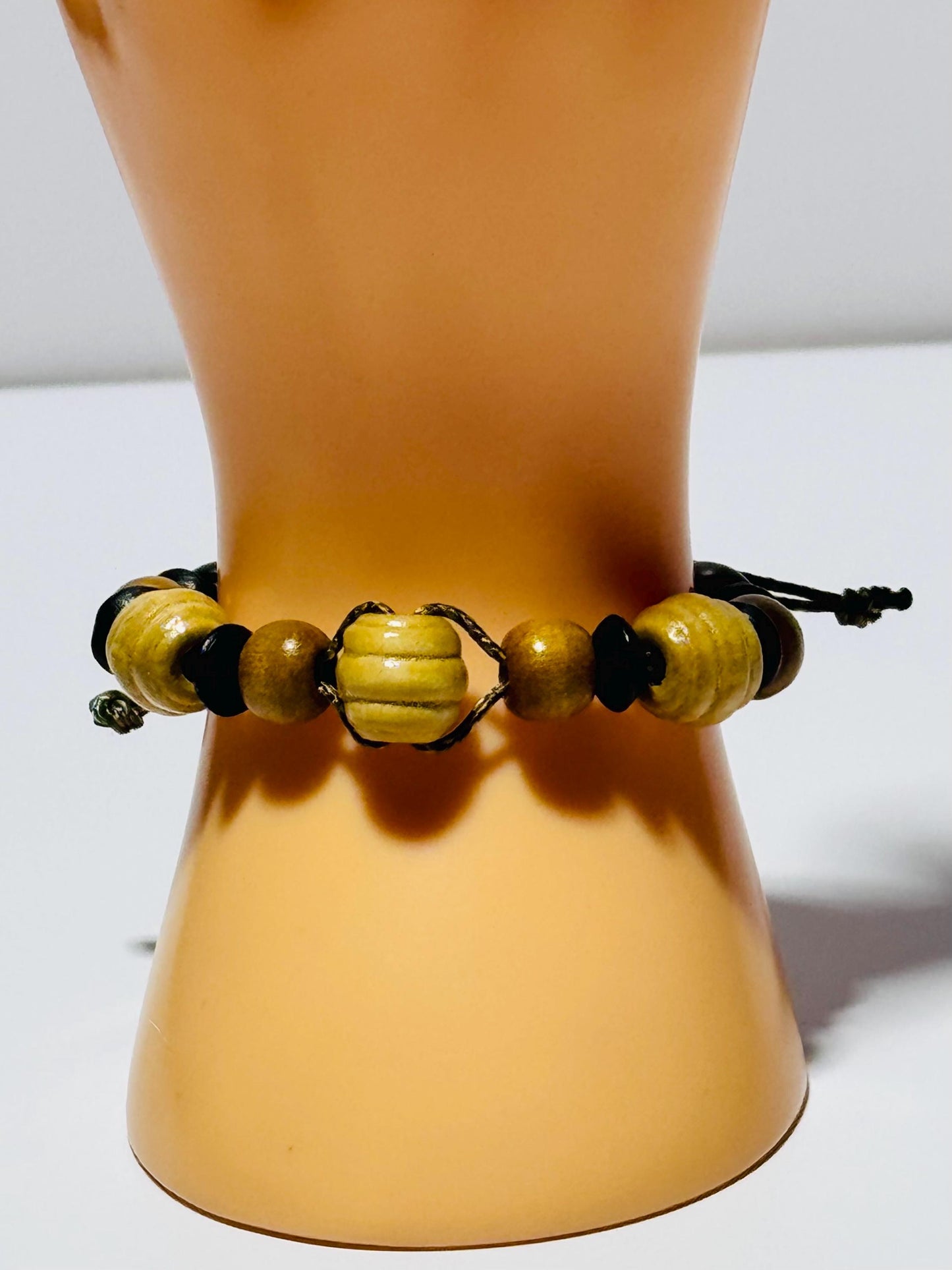 Wood Adjustable Bead Bracelet, Nano Paracord Bracelet, Boho Bracelet, Minimalist Bracelet 5 - 8.5”, Beaded, Bohemian, Men, Women