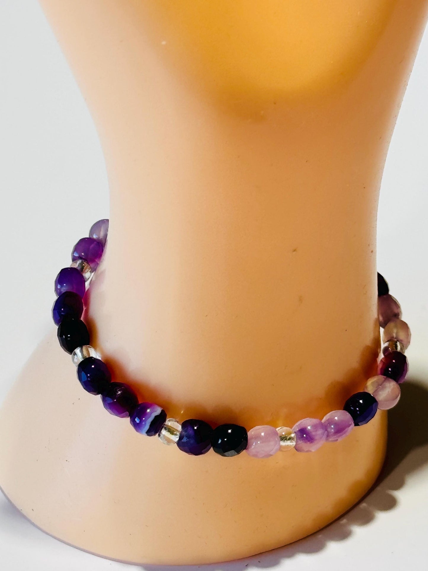 Banded Purple Agate Beaded Stretch Bracelet, Healing Bracelet, Protection Bracelet, Gemstone Bracelet, Empathy, Stress, Clarity, Sympathy,  6.5”