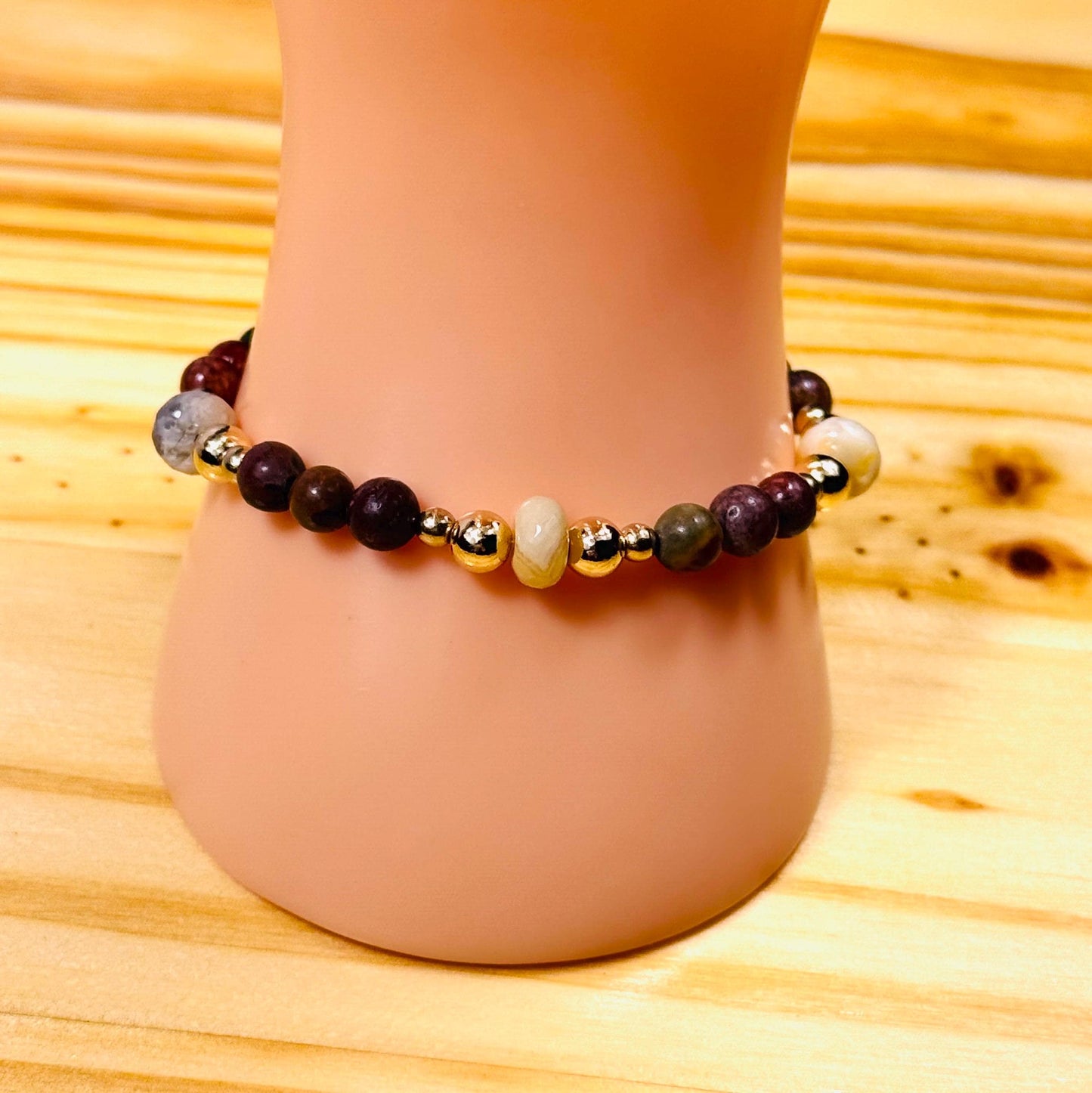 Natural Picasso Jasper Bracelet, Stretch Bracelet, Agate Bracelet, Boho Bracelet, Minimalist, Beaded, Stacking, Encouragement, 6.75”