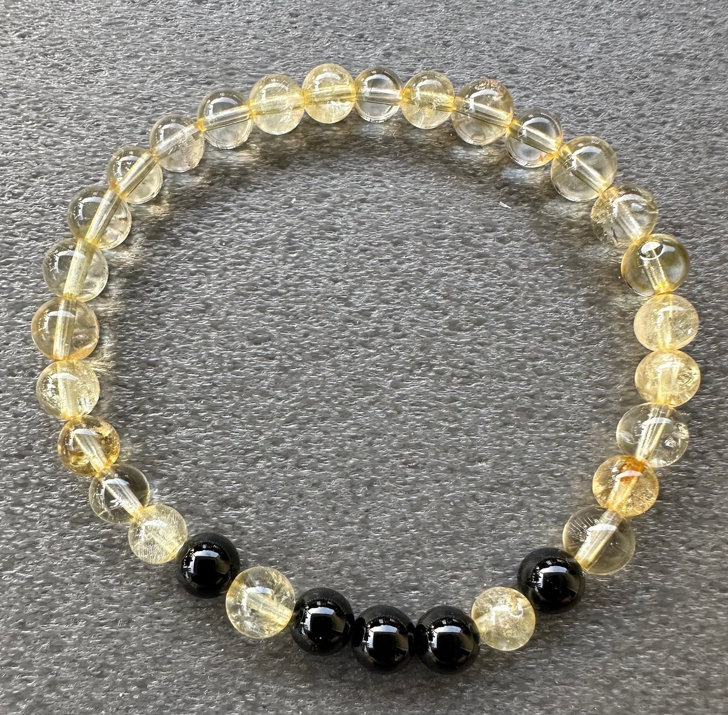 Citrine Bracelet, Black Onyx, Stretch Bracelet, Minimalist, Bohemian, Stacking, Boho, Dainty, Gemstone Bracelet, Gift, 6 1/2”