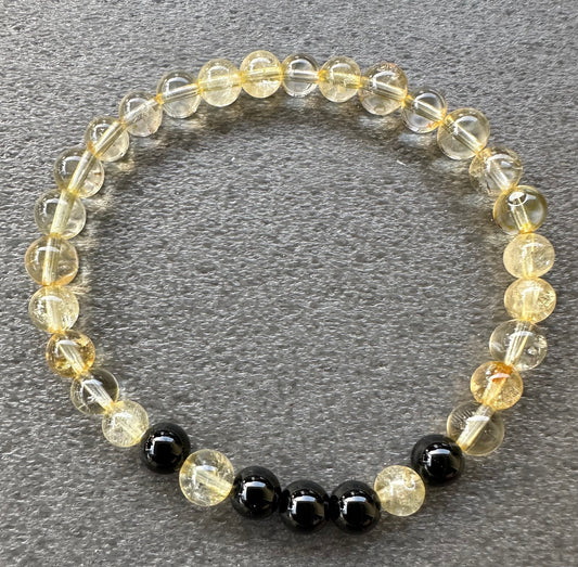 Citrine Bracelet, Black Onyx, Stretch Bracelet, Minimalist, Bohemian, Stacking, Boho, Dainty, Gemstone Bracelet, Gift, 6 1/2”