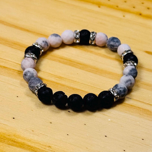 Spiritual Growth Bracelet, Empathy Bracelet, Peace Bracelet, Anxiety Bracelet, Pink Zebra Jasper Bracelet, Aromatherapy Bracelet, 6.25”