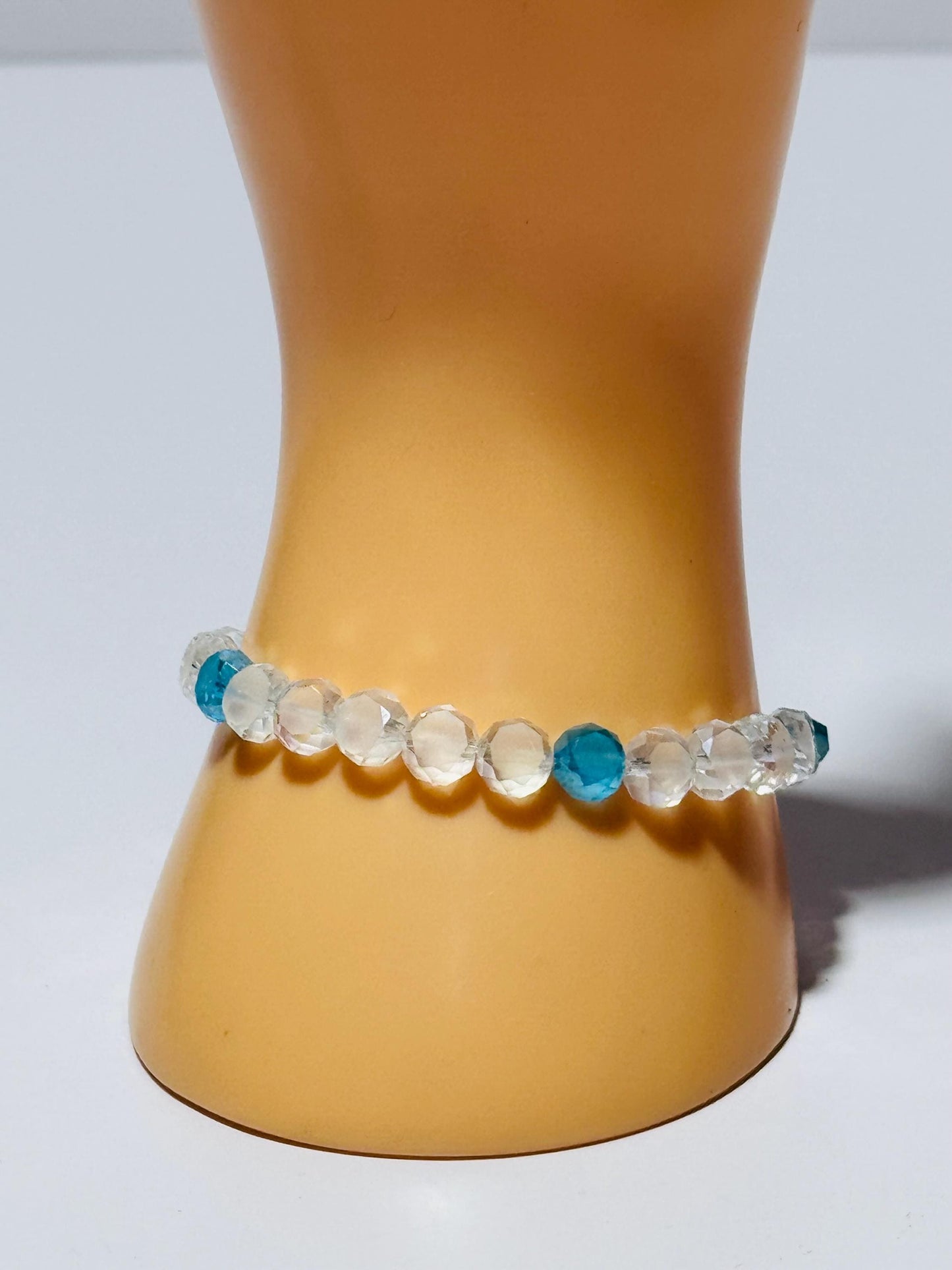 Dainty Clear Faceted Crystal Bead Stretch Bracelet, Blue Faceted Crystal Bead Bracelet, Boho Bracelet , Minimalist , Gift for Her, 6.75”