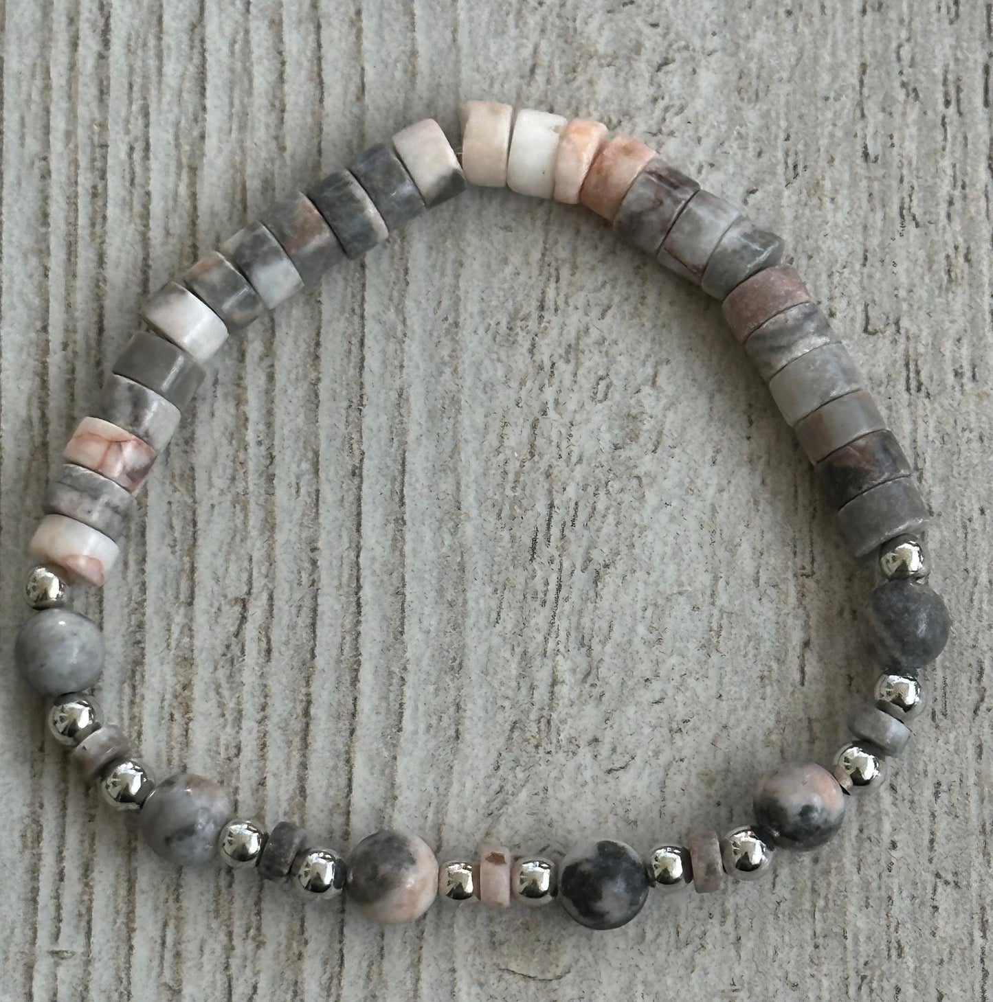 Peace Bracelet, Anxiety Bracelet, Courage Bracelet, Empathy Bracelet, Strength Bracelet, Pink Zebra Jasper Stretch Bracelet, , 6.5”