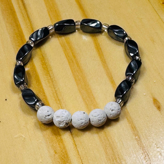 Courage Bracelet, Aromatherapy Diffuser Bracelet, Anxiety Bracelet, Heart Chakra, Spirituality, Strength, Hematite Stretch Bracelet, 6.5”