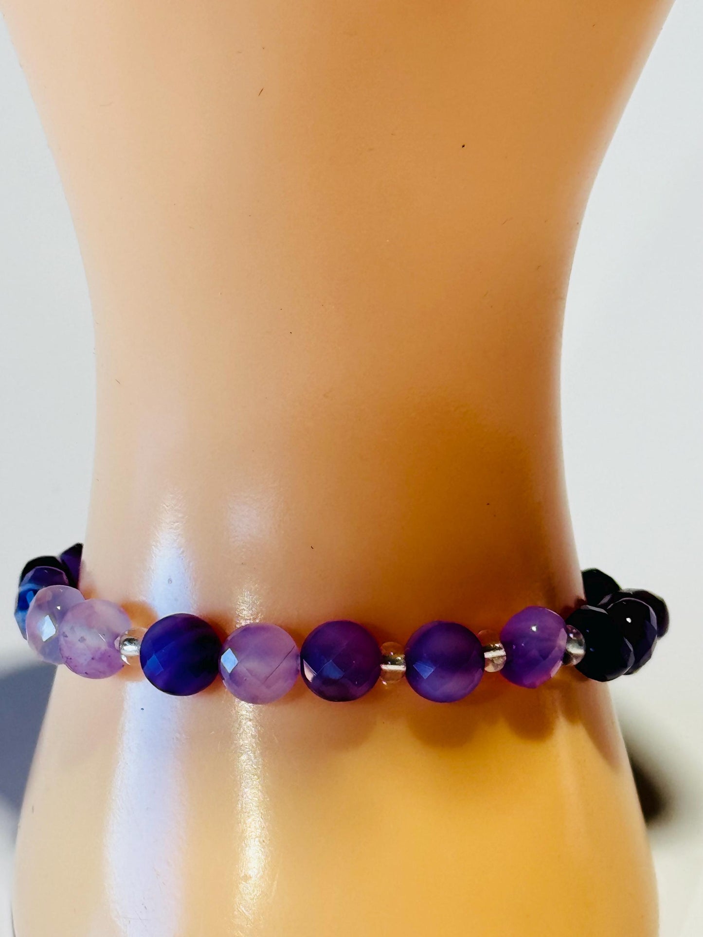 Natural Banded Purple Agate Stretch Bracelet, Minimalist Protection Bracelet, Anxiety Gemstone Bracelet, Stress, Boho Stacking Bracelet, 6.5”
