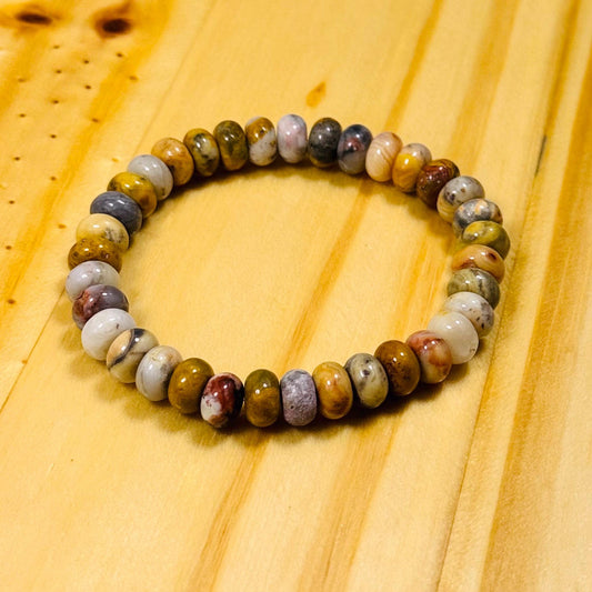 Joy, Balance, Stability, Confidence, Protection, Creativity, Motivation, Natural Crazy Lace Agate Bracelet, Boho, Minimalist, Stacking, 6.5”