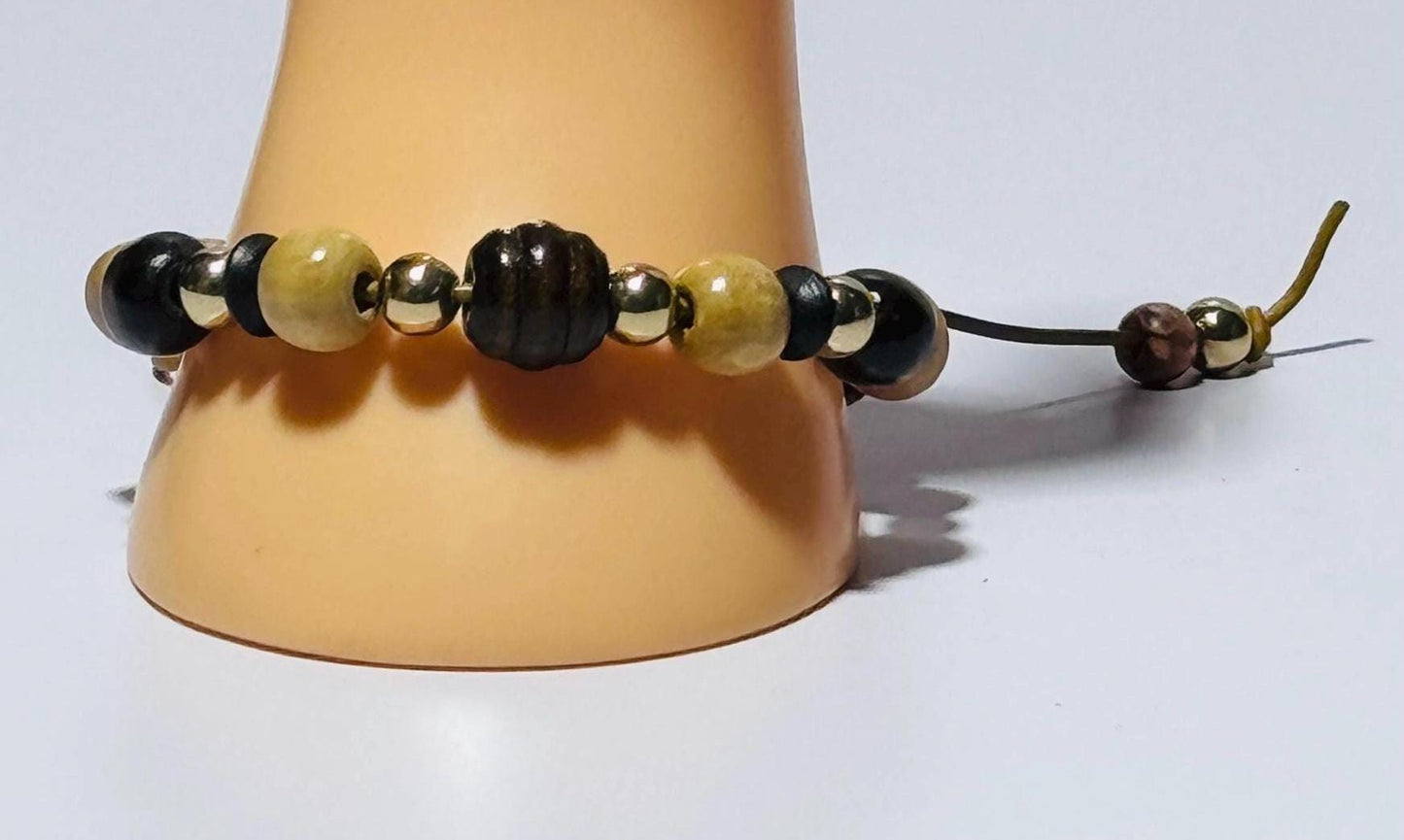 Adjustable Wood Bracelet, Biker Wood Bracelet, Wood Motorcycle Bracelet, Boho Bracelet, Minimalist, Leather Cord 7 1/2” - 10”