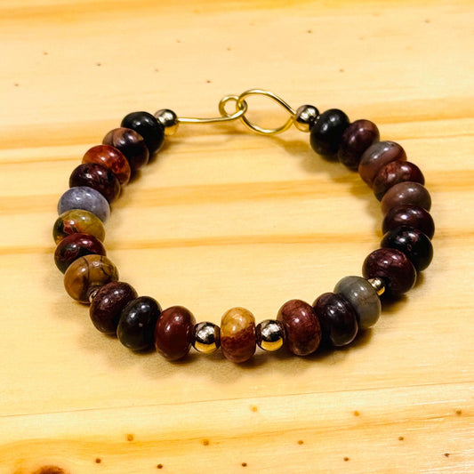 Natural Picasso Jasper Bracelet, Gemstone Bracelet, Hook & Loop Closure, Boho Bracelet, Joy, Support, Encouragement, Energy, 6.5”