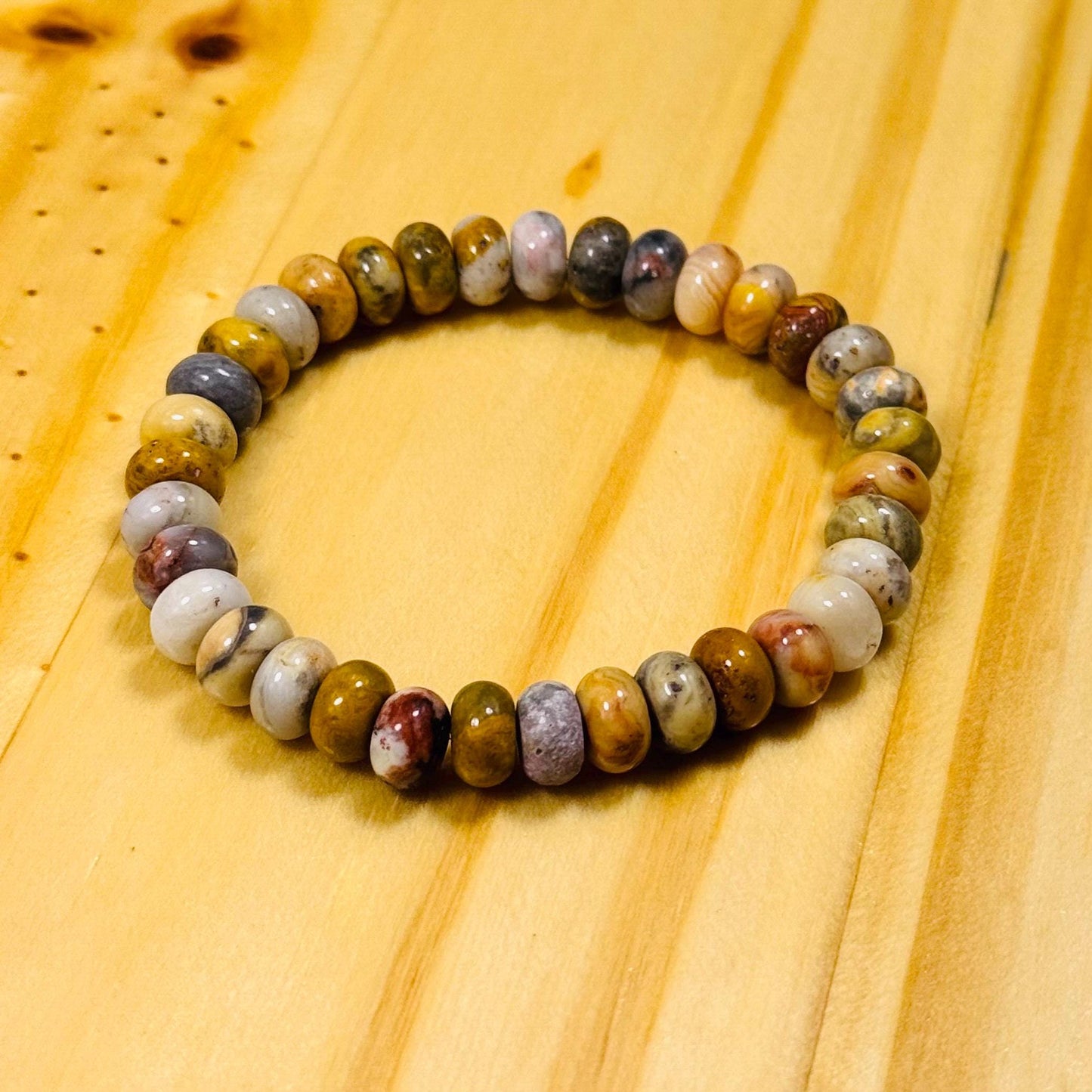 Anxiety, Balance, Joy, Encouragement, Stability, Protection, Tranquility, Confidence, Natural Crazy Lace Agate Bracelet, Stretch, 5.5”