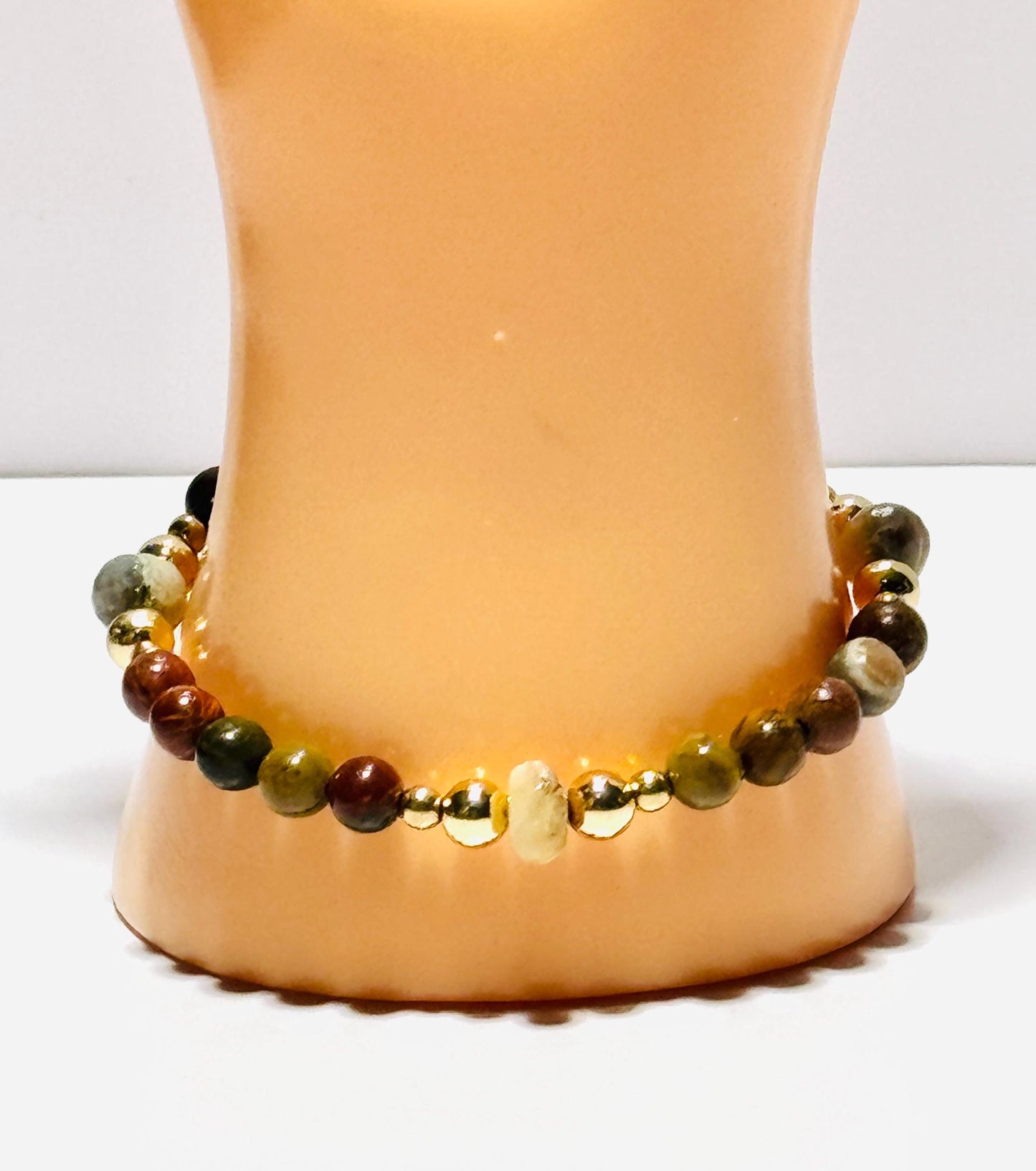 Natural Picasso Jasper Bracelet, Stretch Bracelet, Agate Bracelet, Boho Bracelet, Minimalist, Beaded, Stacking, Encouragement, 6.75”