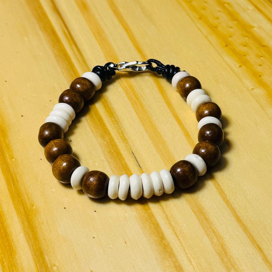 Biker Bone Bracelet, Motorcycle Wood Bracelet, Wood Bracelet, Bone Bracelet, Boho, Leather Bracelet, Lobster Claw, 8”