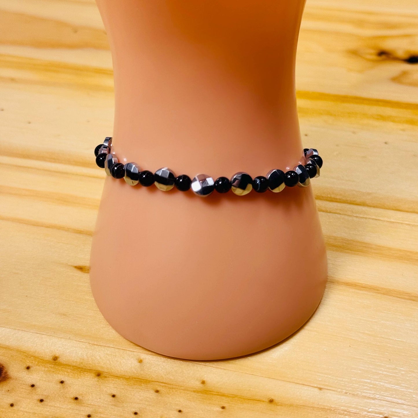 Strength Bracelet, Confidence Bracelet, Anxiety Bracelet, Heart Chakra, Spirituality, Stress, Grounding, Hematite Stretch Bracelet, 6.5”