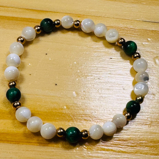 Balance, Courage, Stability, Anxiety, Heart Chakra, Spirituality, Strength, Willpower, Grounding, Green Tiger Eye Stretch Bracelet, 6.5”