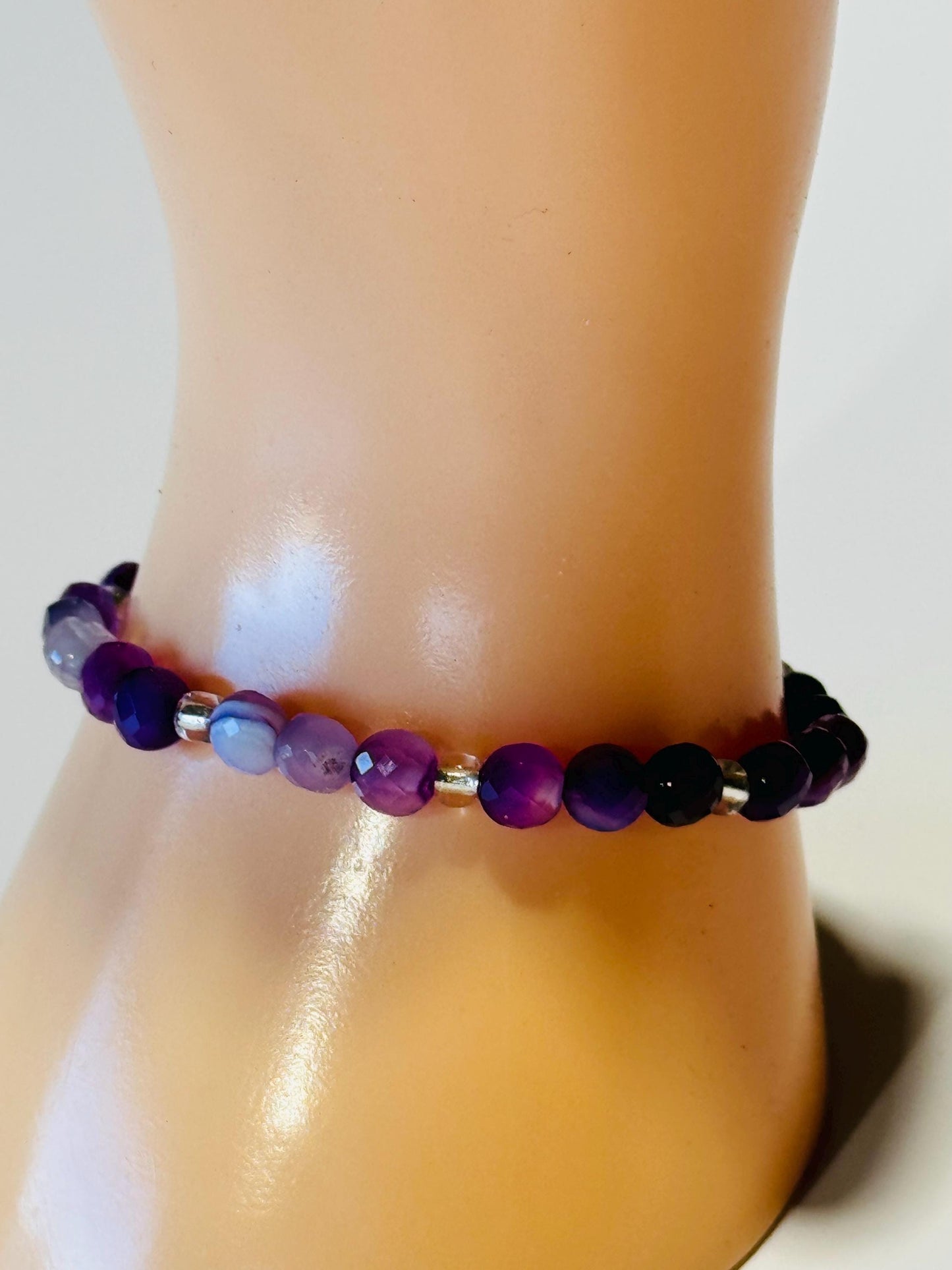 Banded Purple Agate Beaded Stretch Bracelet, Healing Bracelet, Protection Bracelet, Gemstone Bracelet, Empathy, Stress, Clarity, Sympathy,  6.5”