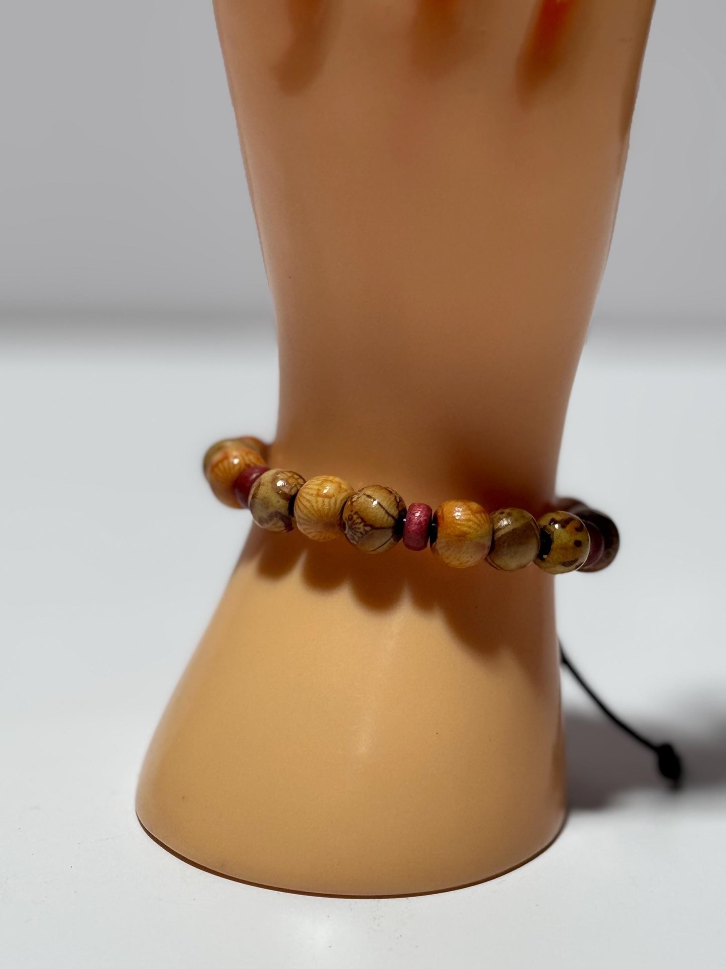 Adjustable Wood Bracelet, Biker Bracelet, Leather Motorcycle Bracelet, Wood Motorcycle Bracelet, Leather Cord,  Gift, 6 - 7 1/2”