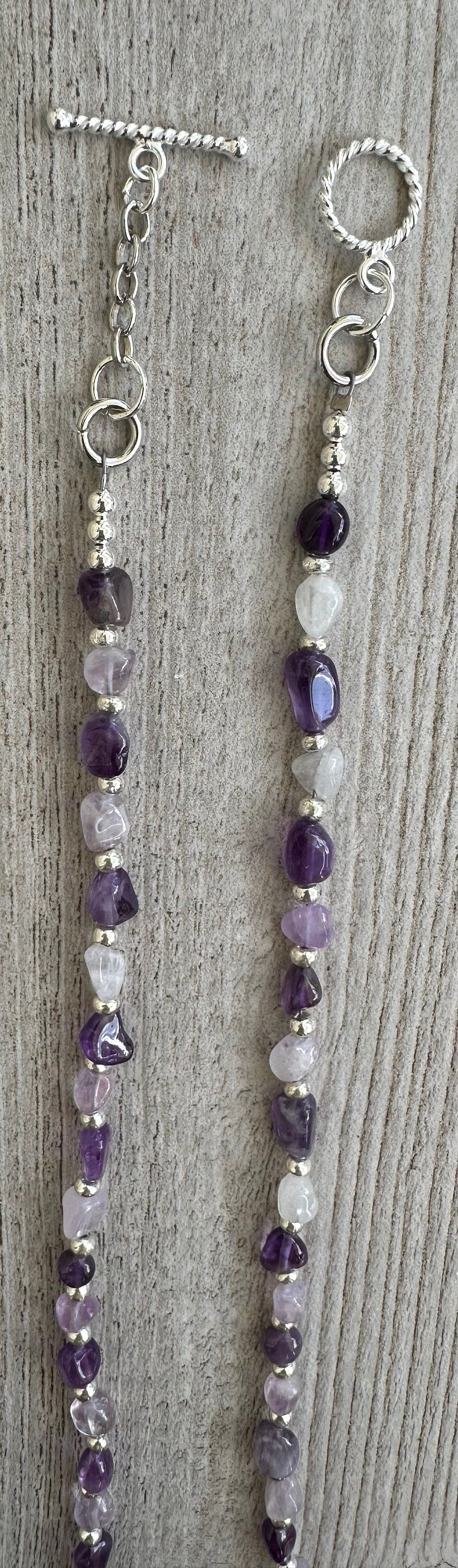 Amethyst  Necklace, Minimalist, Beaded Necklace, Gemstone Necklace, Mini Chunk Semi Precious Stones, Gift For Her, 22 1/2”, Peace, Tranquili