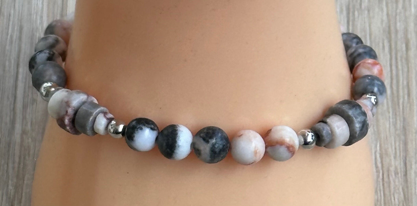 Empathy Bracelet, Peace Bracelet, Courage Bracelet, Strength Bracelet, Stress Bracelet, Calming, Pink Zebra Jasper Stretch Bracelet, 7”
