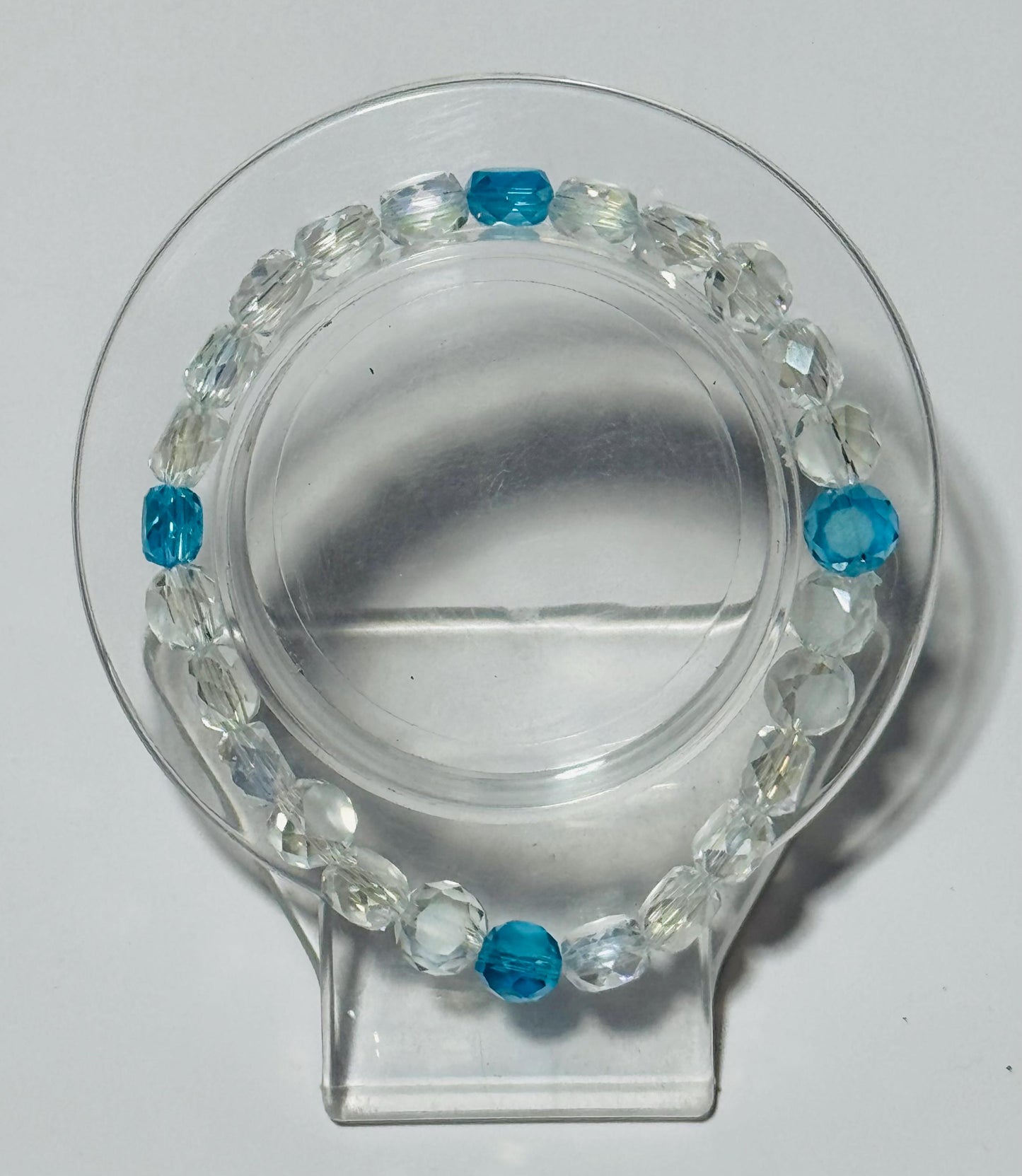 Dainty Clear Faceted Crystal Bead Stretch Bracelet, Blue Faceted Crystal Bead Bracelet, Boho Bracelet , Minimalist , Gift for Her, 6.75”