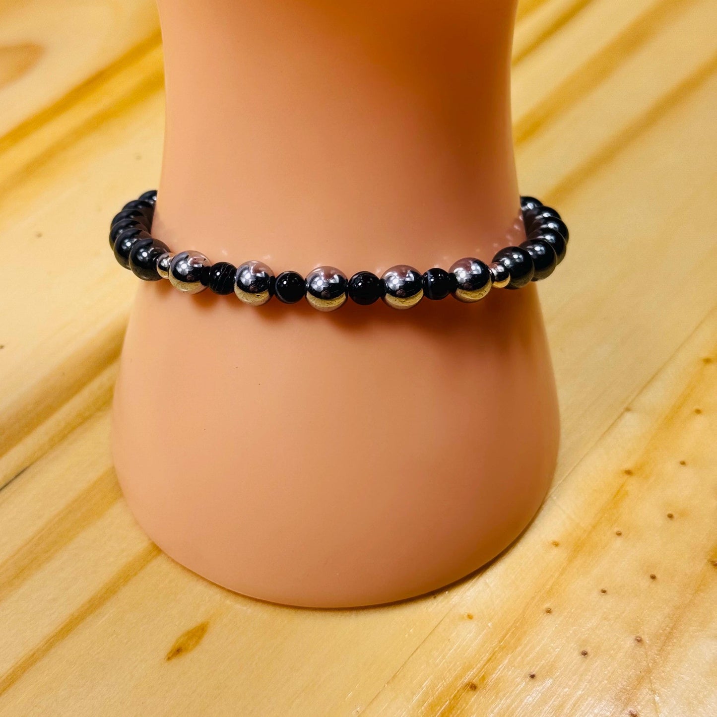 Strength Bracelet, Confidence Bracelet, Anxiety Bracelet, Heart Chakra, Spirituality, Stress, Grounding, Hematite Stretch Bracelet, 6.5”