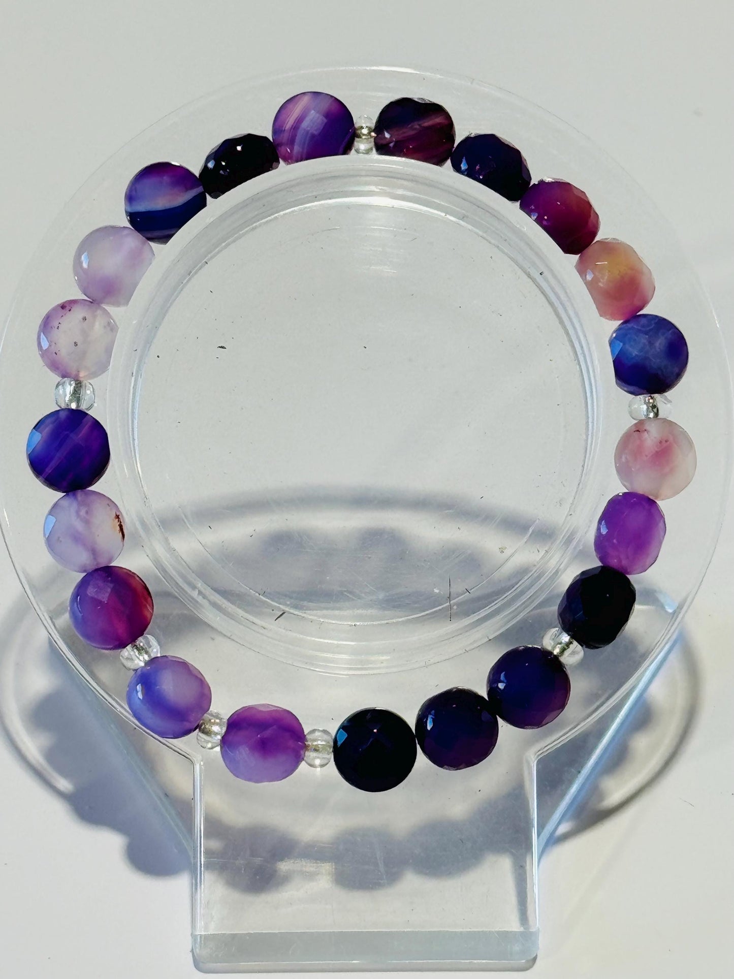Natural Banded Purple Agate Stretch Bracelet, Minimalist Protection Bracelet, Anxiety Gemstone Bracelet, Stress, Boho Stacking Bracelet, 6.5”