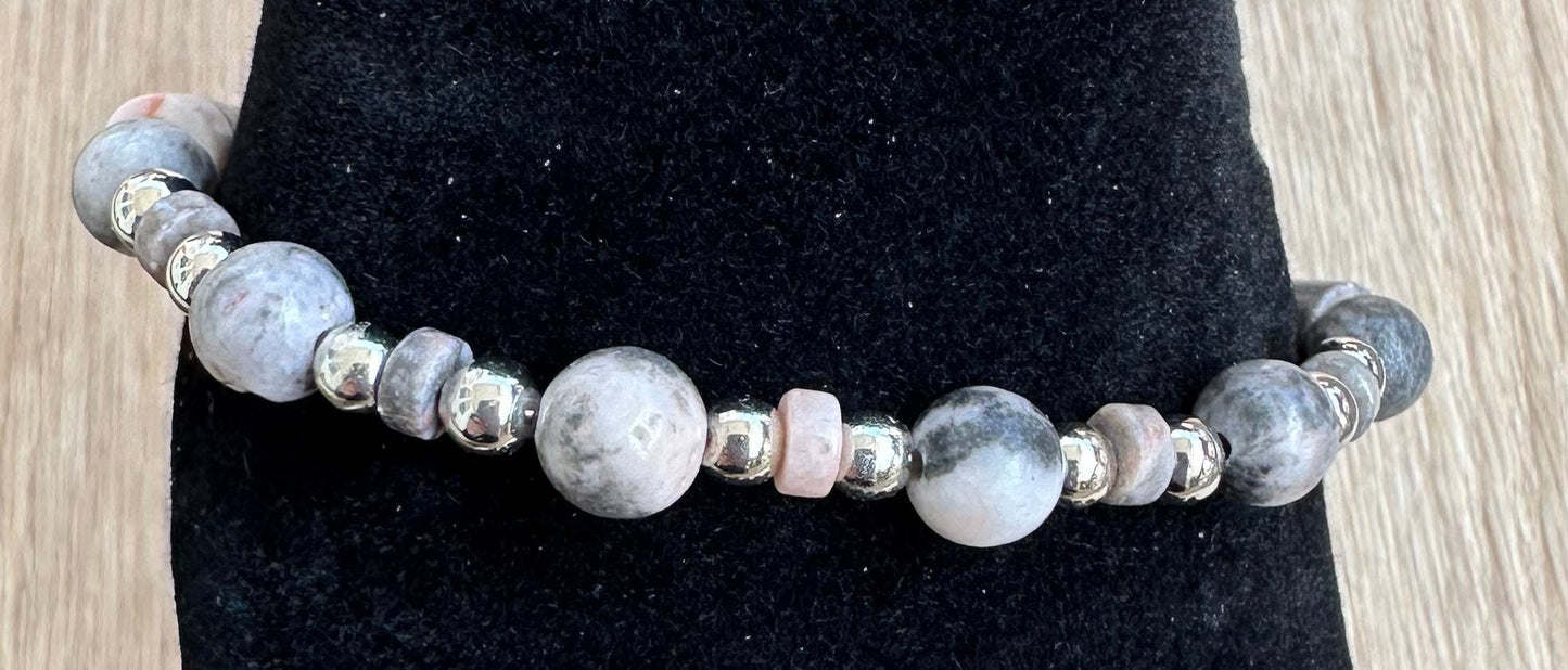 Peace Bracelet, Anxiety Bracelet, Courage Bracelet, Empathy Bracelet, Strength Bracelet, Pink Zebra Jasper Stretch Bracelet, , 6.5”