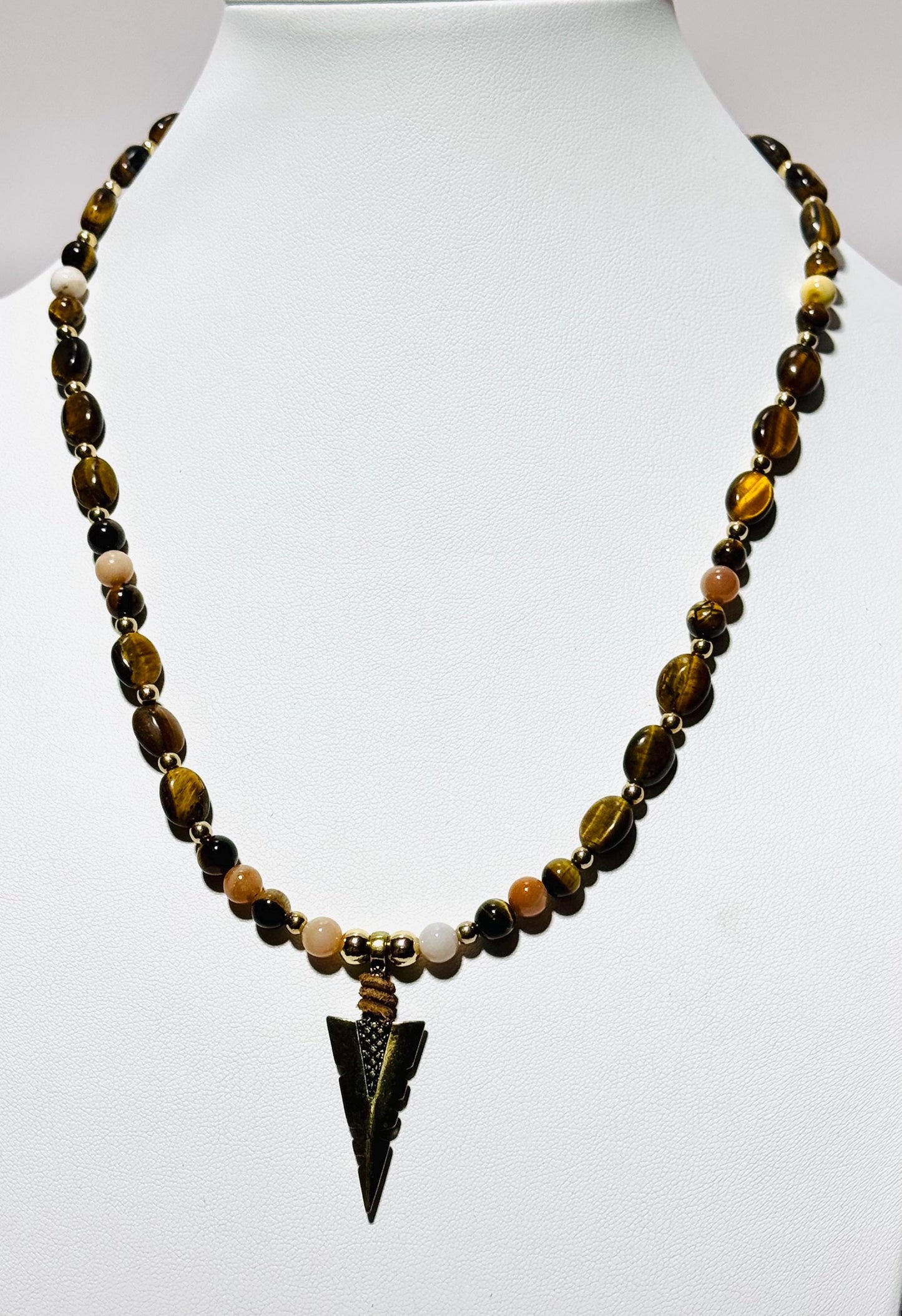 Brown Tiger Eye Necklace, Arrowhead Necklace,  Arrowhead Pendant, Minimalist, Boho, Agate, Gift for Her, 23” Prosperity, Courage, Strength