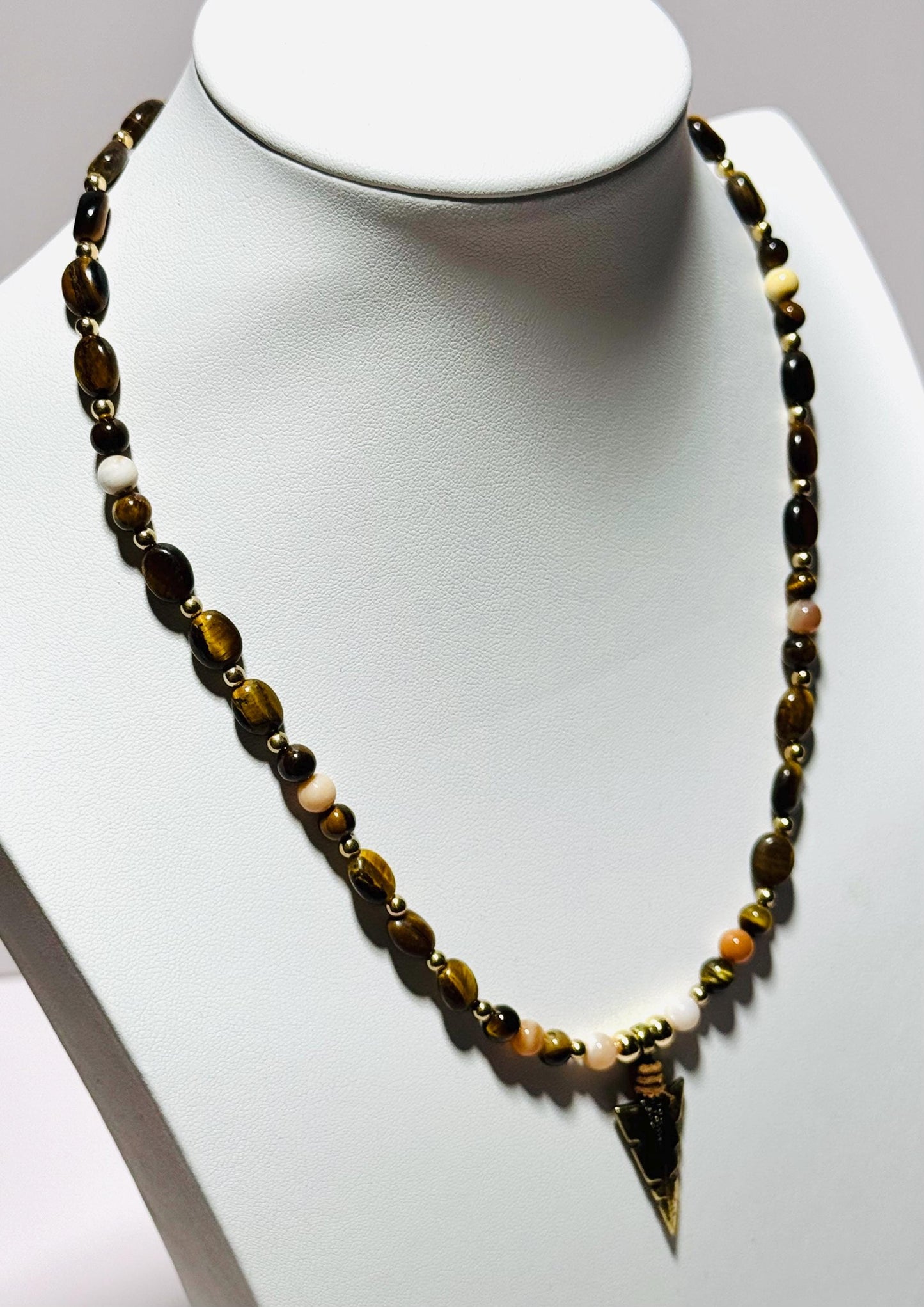 Brown Tiger Eye Necklace, Arrowhead Necklace,  Arrowhead Pendant, Minimalist, Boho, Agate, Gift for Her, 23” Prosperity, Courage, Strength