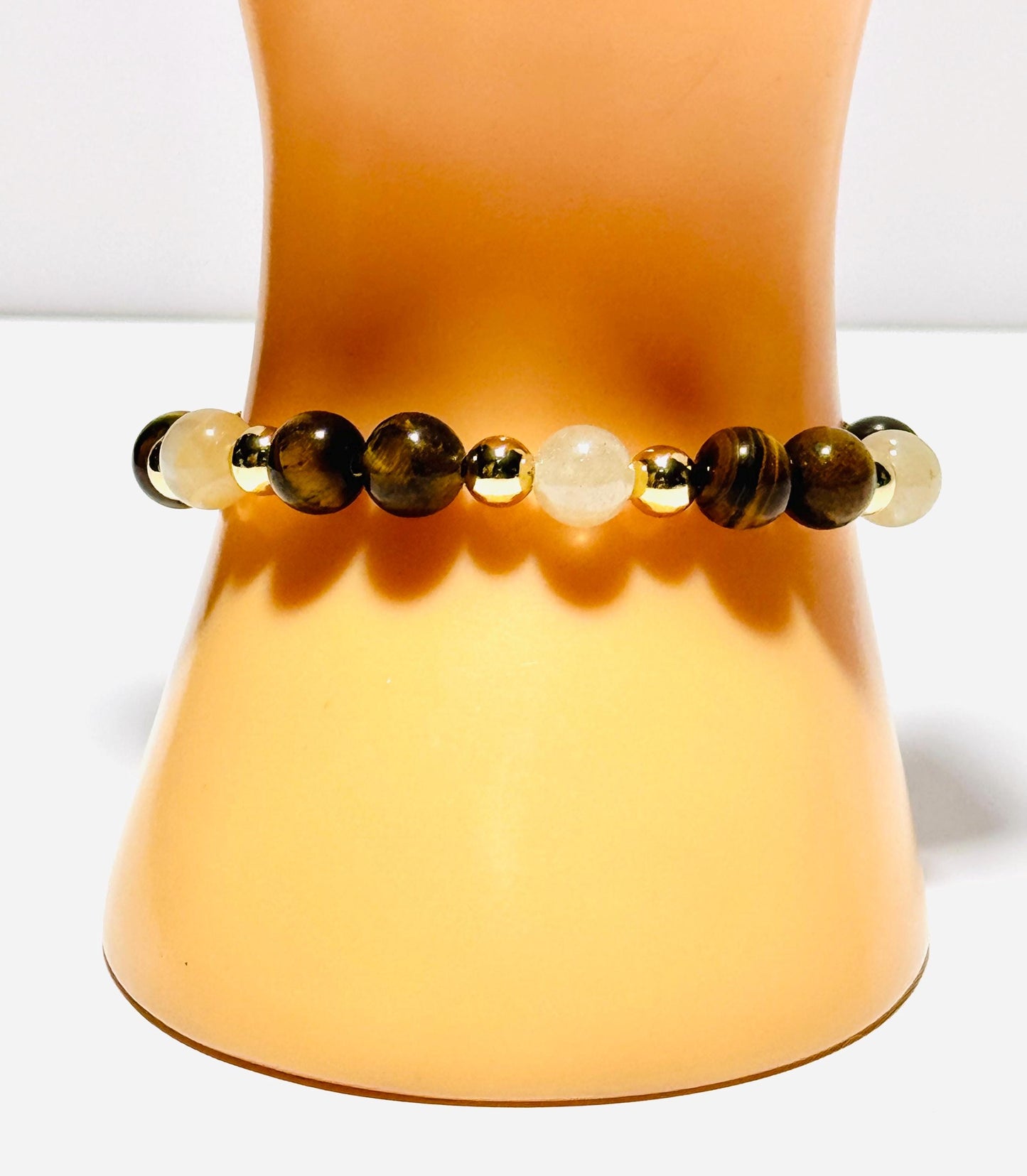 Natural Tiger Eye Bracelet, Brown Tiger Eye Bracelet, Stretch Bracelet, Minimalist, Agate highlights, Boho, Semi Precious Gemstones, Gift 6”