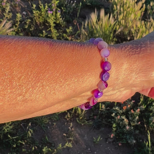 Natural Banded Purple Agate Stretch Bracelet, Minimalist Protection Bracelet, Anxiety Gemstone Bracelet, Stress, Boho Stacking Bracelet, 6.5” (Copy)