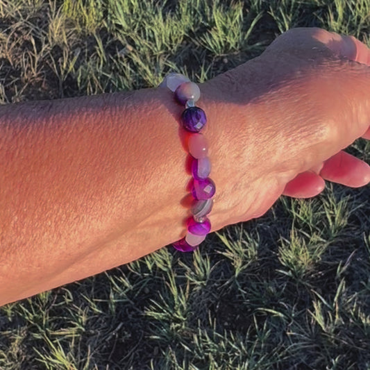 Natural Banded Purple Agate Stretch Bracelet, Minimalist Protection Bracelet, Anxiety Gemstone Bracelet, Stress, Boho Stacking Bracelet, 6.5” (Copy) (Copy)