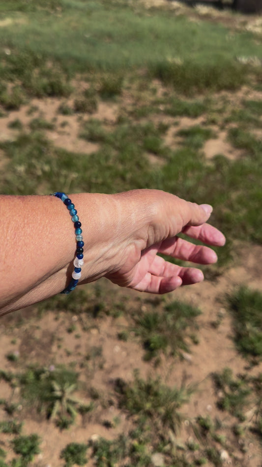 Blue Agate Anxiety Bracelet, Healing Adjustable Bracelet, Boho, Minimalist, Stacking Bracelet